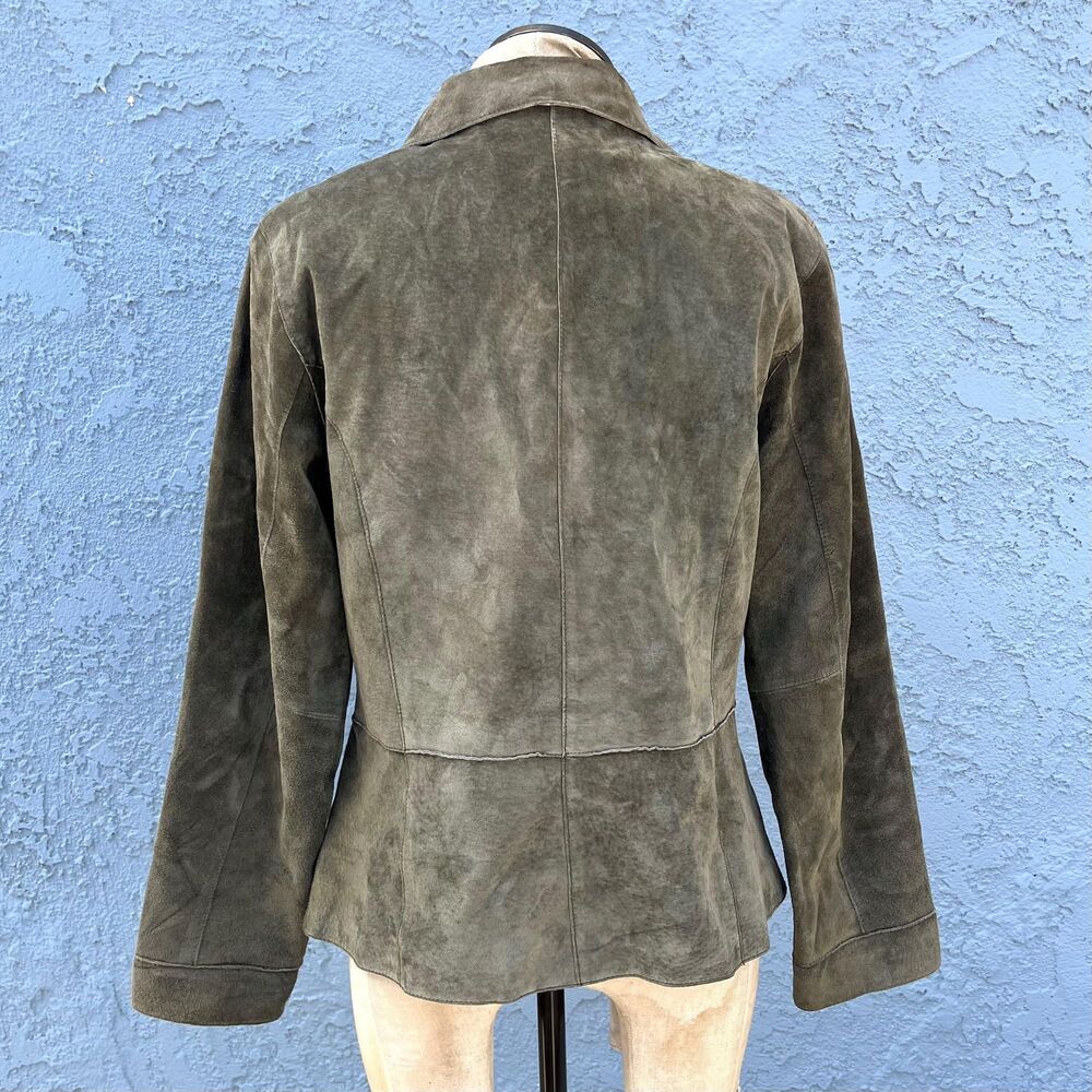 Olive Green Suede Jacket Medium Y2k luxury - Picture 6 of 8